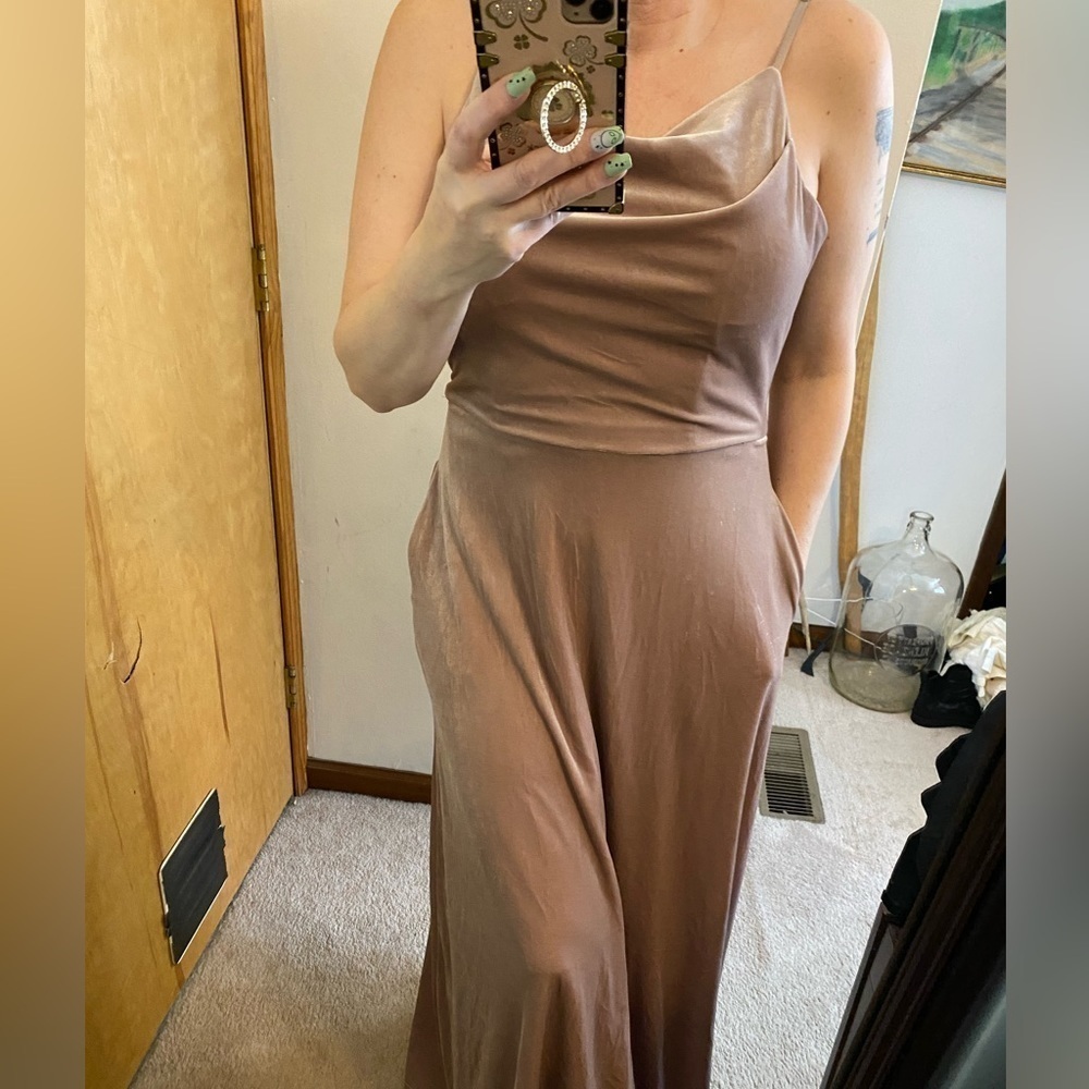 Moirilee Madeline Gardner Blush Velvet Cowl Maxi Formal
